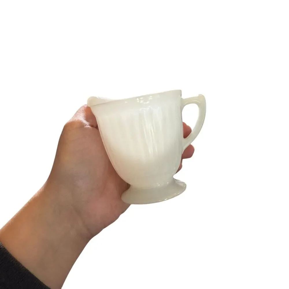 Macbeth Evans Glass PETALWARE White Monax Footed Sugar‎ Bowl Dish & Creamer Set